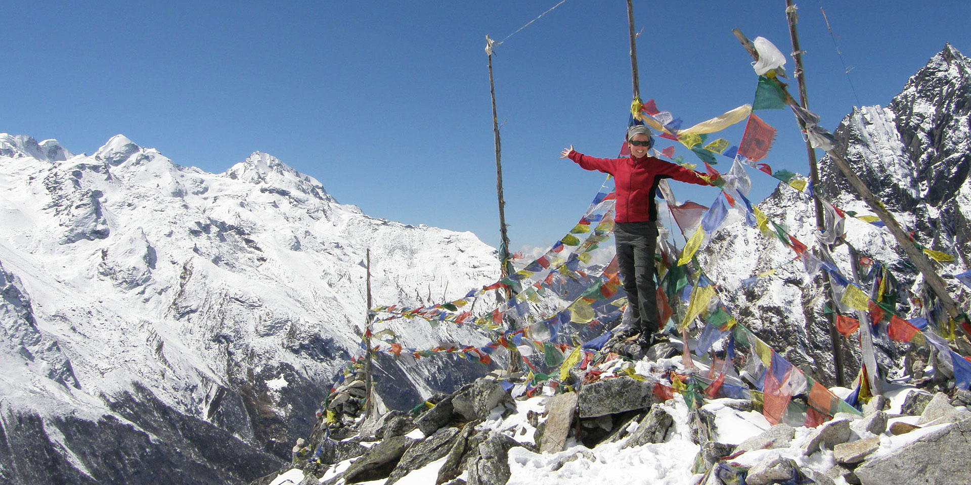 Trekker on top of Kyangjin Ri a view point in the Langtang valley