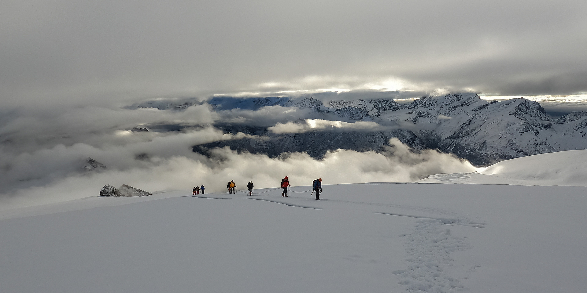 Climbers on the way to the summit of Mera Peak in Nepal